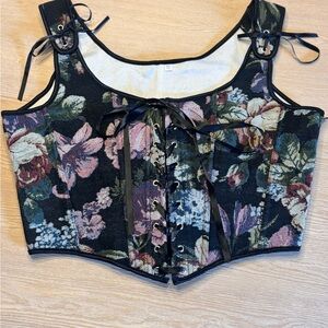 Floral Tapestry Lace Up Corset Top XL Goth Cottagecore